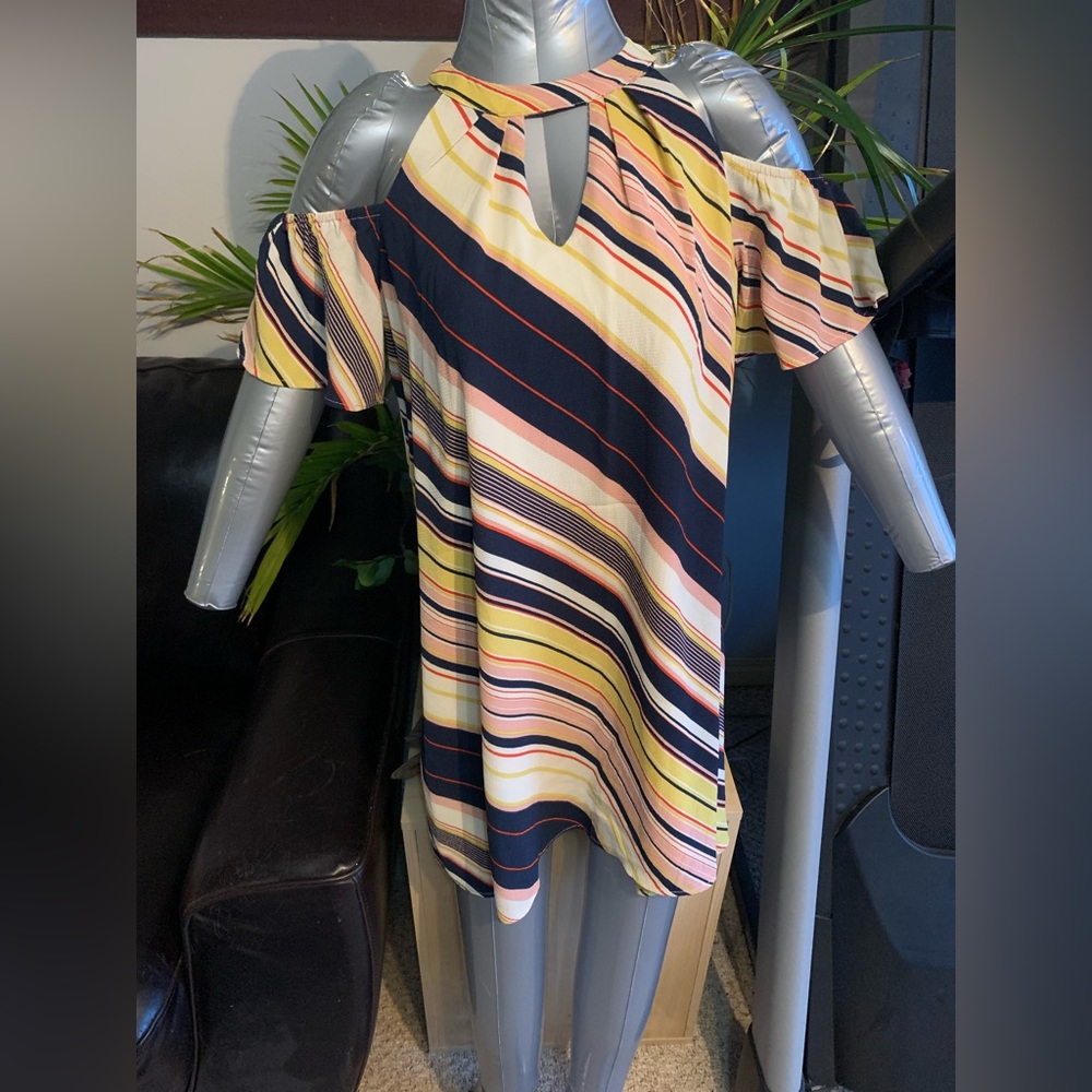 Retro Cut Out Shoulder Multi Coloured Striped Dress